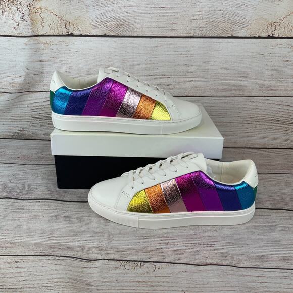 Kurt Geiger London Lane Womens Sz 40.5 (9.5) Striped Sneakers Metallic Rainbow - Picture 1 of 12